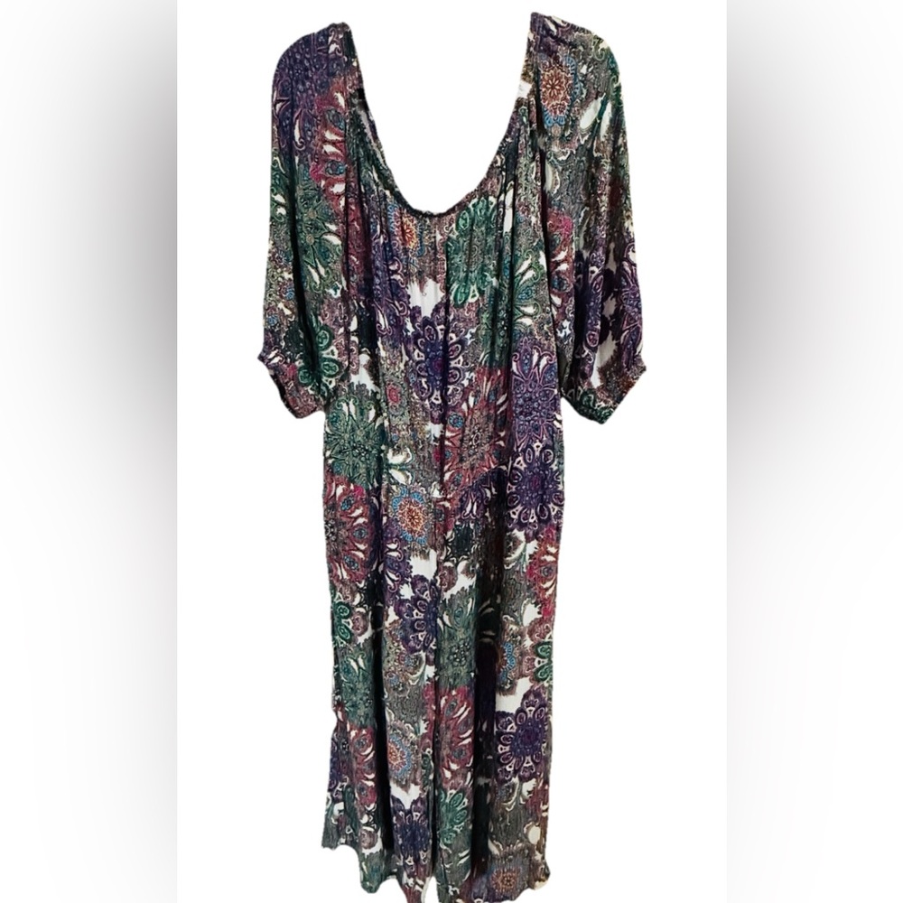 SCOOP Green Pink + Purple Medallion Print Plus Size Cropped Jumpsuit Size 2x
